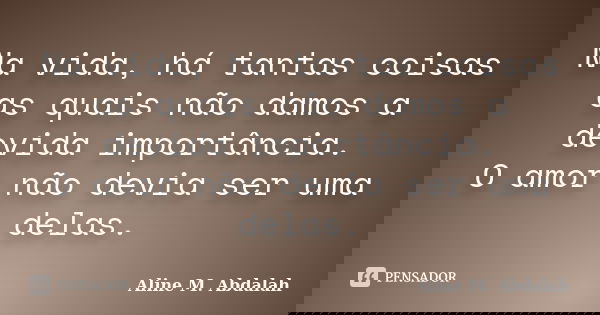 Na vida, há tantas coisas as quais não damos a devida importância. O amor não devia ser uma delas.... Frase de Aline M. Abdalah.