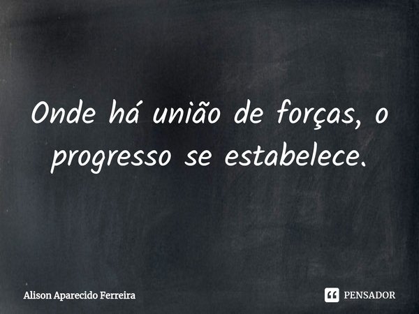 ⁠Onde há união de forças, o progresso se estabelece.... Frase de Alison Aparecido Ferreira.