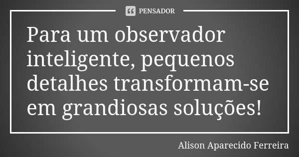 Para um observador inteligente, pequenos detalhes transformam-se em grandiosas soluções!... Frase de Alison Aparecido Ferreira.
