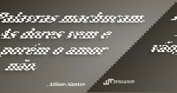 Palavras machucam. As dores vem e vão,porém o amor não.... Frase de Alison Santos.