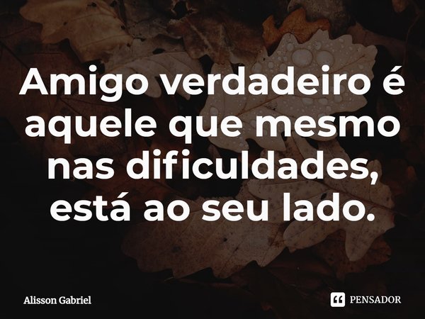 Amigo verdadeiro é aquele que mesmo nas dificuldades⁠, está ao seu lado.... Frase de Álisson Gabriel.