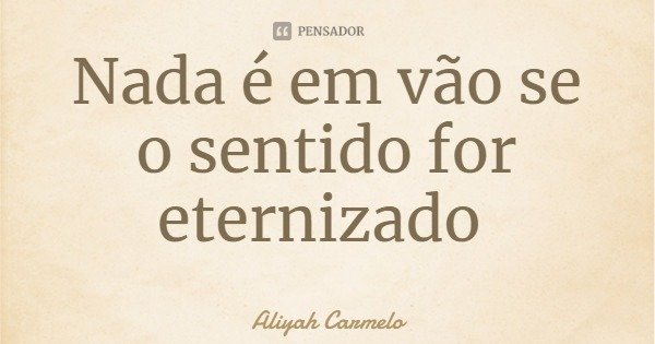 Nada é em vão se o sentido for eternizado... Frase de Aliyah Carmelo.