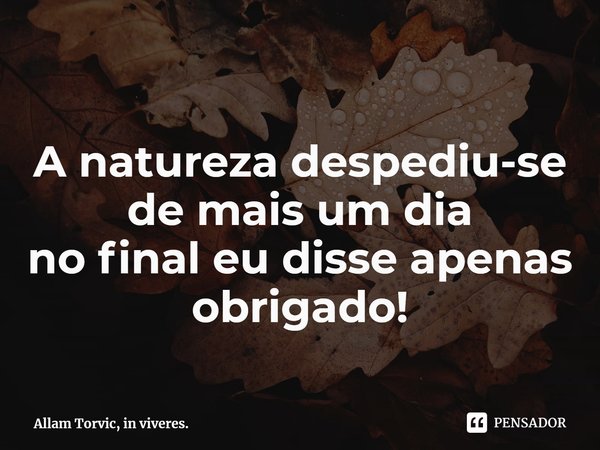 ⁠
A natureza despediu-se
de mais um dia
no final eu disse apenas
obrigado!... Frase de Allam Torvic, in viveres..