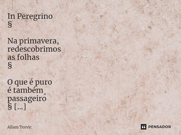 ⁠In Peregrino ⁠§ Na primavera, redescobrimos as folhas § O que é puro é também passageiro § Peregrinos de dantes anos... Frase de Allam Torvic.