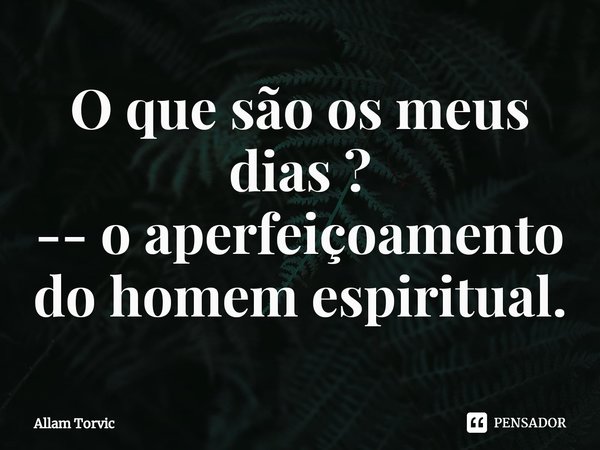 ⁠O que são os meus dias ?
-- o aperfeiçoamento do homem espiritual.... Frase de Allam Torvic.