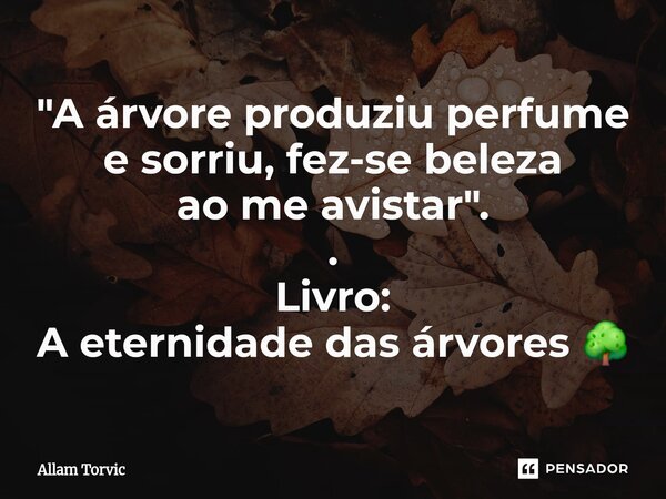 ⁠"A árvore produziu perfume e sorriu, fez-se beleza ao me avistar". . Livro: A eternidade das árvores 🌳... Frase de Allam Torvic.