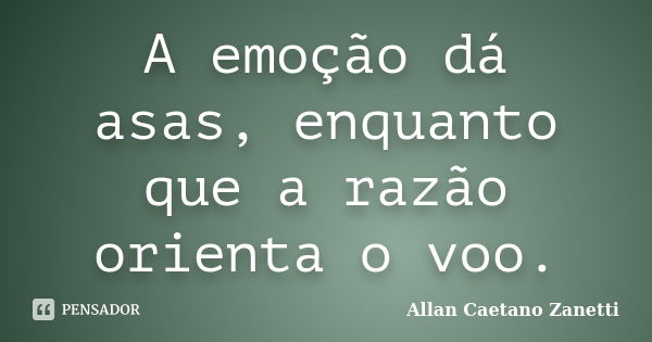 A emoção dá asas, enquanto que a razão orienta o voo.... Frase de Allan Caetano Zanetti.