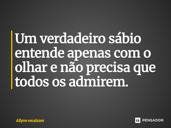 Um verdadeiro sábio entende apenas com o olhar e não precisa que todos os admirem.... Frase de Allyne escalzzer.