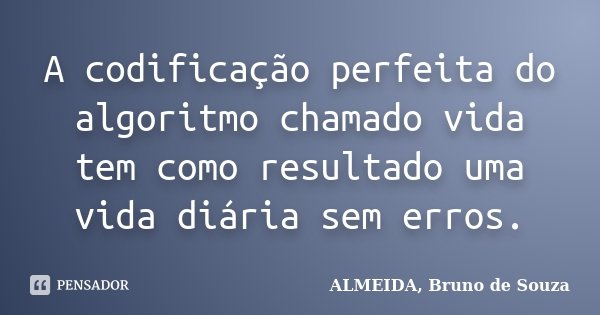 A codificação perfeita do algoritmo chamado vida tem como resultado uma vida diária sem erros.... Frase de ALMEIDA, Bruno de Souza..