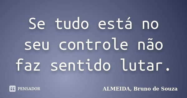 Se tudo está no seu controle não faz sentido lutar.... Frase de ALMEIDA, Bruno de Souza.