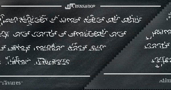 "A perfeição é uma faca de dois gumes, ora corta a amizade ora corta a alma, melhor fora ser cego." Almir Tavares... Frase de Almir Tavares.