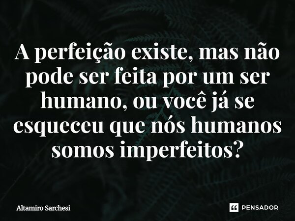 ⁠A perfeição existe, mas não pode ser feita por um ser humano, ou você já se esqueceu que nós humanos somos imperfeitos?... Frase de Altamiro Sarchesi.