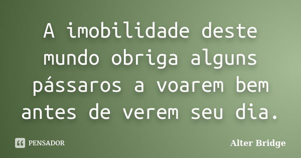 A imobilidade deste mundo obriga alguns pássaros a voarem bem antes de verem seu dia.... Frase de Alter Bridge.