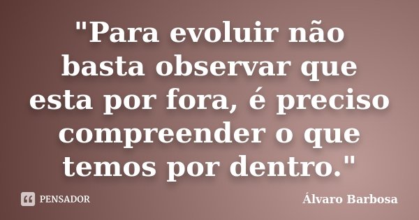 "Para evoluir não basta observar que esta por fora, é preciso compreender o que temos por dentro."... Frase de Álvaro Barbosa.