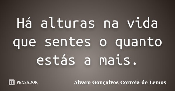 Há alturas na vida que sentes o quanto estás a mais.... Frase de Álvaro Gonçalves Correia de Lemos.