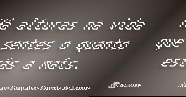 Há alturas na vida que sentes o quanto estás a mais.... Frase de Álvaro Gonçalves Correia de Lemos.