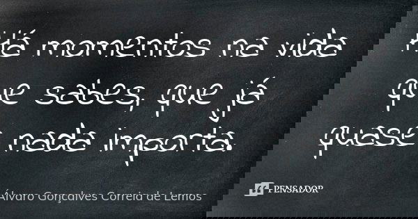 Há momentos na vida que sabes, que já quase nada importa.... Frase de Álvaro Gonçalves Correia de Lemos.