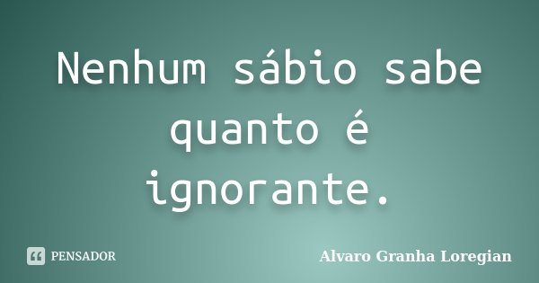 Nenhum sábio sabe quanto é ignorante.... Frase de Alvaro Granha Loregian.