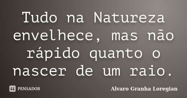 Tudo na Natureza envelhece, mas não rápido quanto o nascer de um raio.... Frase de Alvaro Granha Loregian.