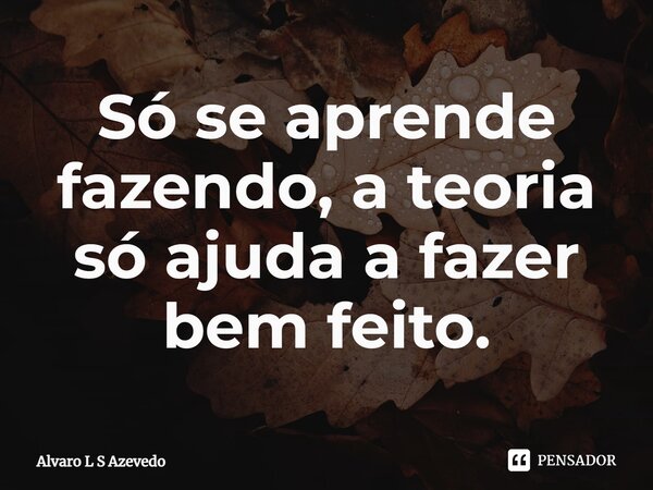 ⁠Só se aprende fazendo, a teoria só ajuda a fazer bem feito.... Frase de Alvaro L S Azevedo.