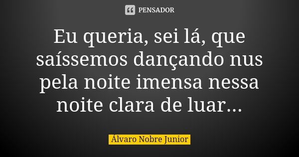 Eu queria, sei lá, que saíssemos dançando nus pela noite imensa nessa noite clara de luar...... Frase de Álvaro Nobre Junior.