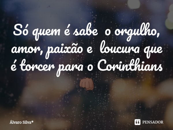 ⁠Só quem é sabe o orgulho, amor, paixão e loucura que é torcer para o Corinthians 👊🏿... Frase de Álvaro Silva*.