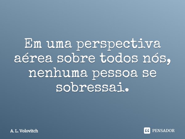 ⁠Em uma perspectiva aérea sobre todos nós, nenhuma pessoa se sobressai.... Frase de A. L. Volovitch.