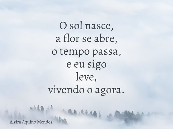 O sol nasce, a flor se abre, o tempo passa, e eu sigo leve, vivendo o agora.... Frase de Alzira Aquino Mendes.