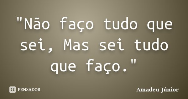 "Não faço tudo que sei, Mas sei tudo que faço."... Frase de Amadeu Júnior.