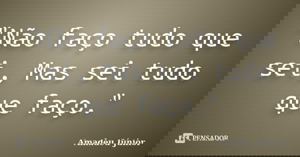 "Não faço tudo que sei, Mas sei tudo que faço."... Frase de Amadeu Júnior.