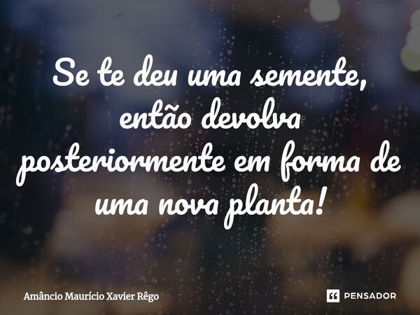 Se te deu uma semente, então devolva posteriormente em forma de uma nova planta!⁠... Frase de Amâncio Maurício Xavier Rêgo.