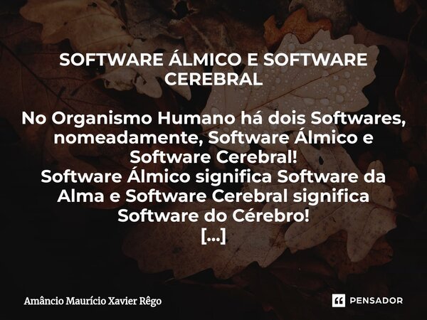 ⁠SOFTWARE ÁLMICO E SOFTWARE CEREBRAL No Organismo Humano há dois Softwares, nomeadamente, Software Álmico e Software Cerebral! Software Álmico significa Softwar... Frase de Amâncio Maurício Xavier Rêgo.