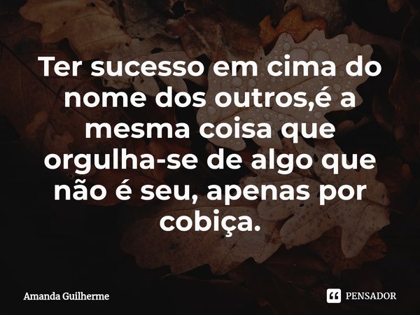 ⁠Ter sucesso em cima do nome dos outros,é a mesma coisa que orgulha-se de algo que não é seu, apenas por cobiça.... Frase de Amanda Guilherme.