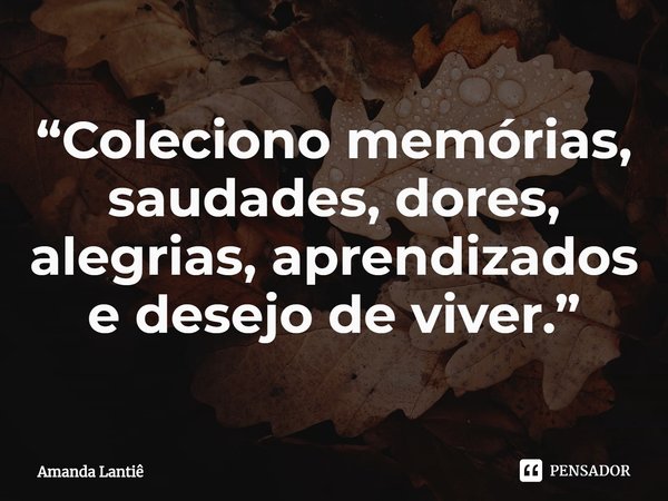 ⁠“Coleciono memórias, saudades, dores, alegrias, aprendizados e desejo de viver.”... Frase de Amanda Lantiê.