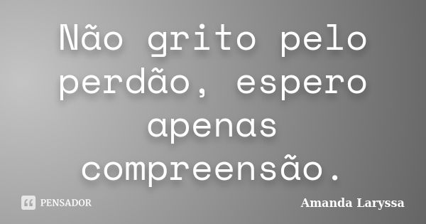 Não grito pelo perdão, espero apenas compreensão.... Frase de Amanda Laryssa.