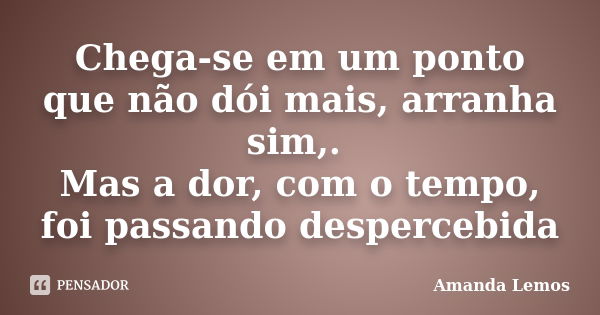 Chega-se em um ponto que não dói mais, arranha sim,. Mas a dor, com o tempo, foi passando despercebida... Frase de Amanda Lemos.