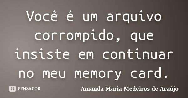 Você é um arquivo corrompido, que insiste em continuar no meu memory card.... Frase de Amanda Maria Medeiros de Araújo.