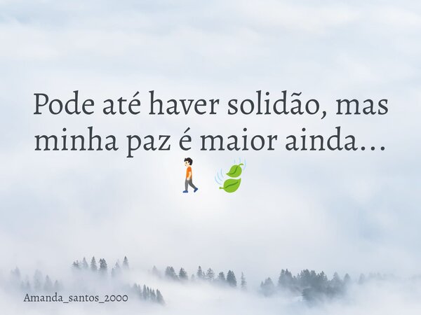 Pode até haver solidão, mas minha paz é maior ainda... 🚶🏻🍃... Frase de Amanda_santos_2000.