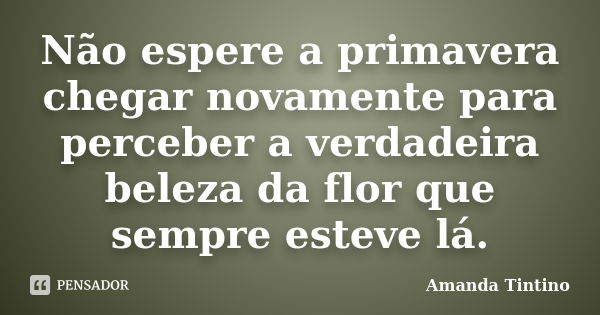 Não espere a primavera chegar novamente para perceber a verdadeira beleza da flor que sempre esteve lá.... Frase de Amanda Tintino.