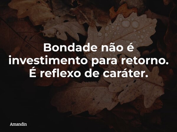 Bondade não é investimento para retorno. É reflexo de caráter.... Frase de Amandin.