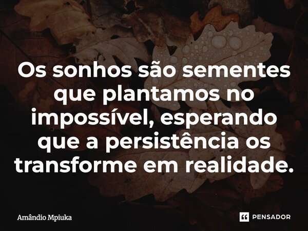 ⁠Os sonhos são sementes que plantamos no impossível, esperando que a persistência os transforme em realidade.... Frase de Amândio Mpiuka.