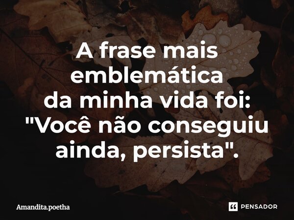 A frase mais emblemática da minha vida foi: "Você não conseguiu ainda, persista".... Frase de Amandita.poetha.