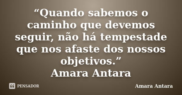 “Quando sabemos o caminho que devemos seguir, não há tempestade que nos afaste dos nossos objetivos.” Amara Antara... Frase de Amara Antara.