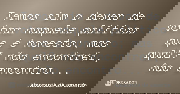 Temos sim o dever de votar naquele politico que é honesto; mas qual? não encontrei, não encontro...... Frase de Amarante de Amorim.