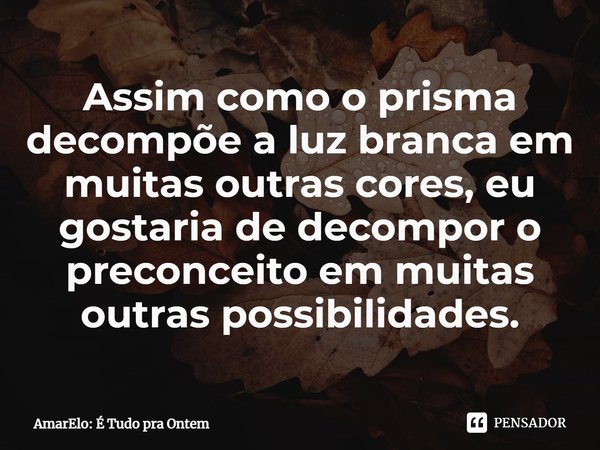 ⁠Assim como o prisma decompõe a luz branca em muitas outras cores, eu gostaria de decompor o preconceito em muitas outras possibilidades.... Frase de AmarElo: É Tudo pra Ontem.