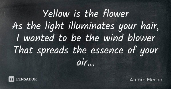 Yellow is the flower As the light illuminates your hair, I wanted to be the wind blower That spreads the essence of your air...... Frase de Amaro Flecha.