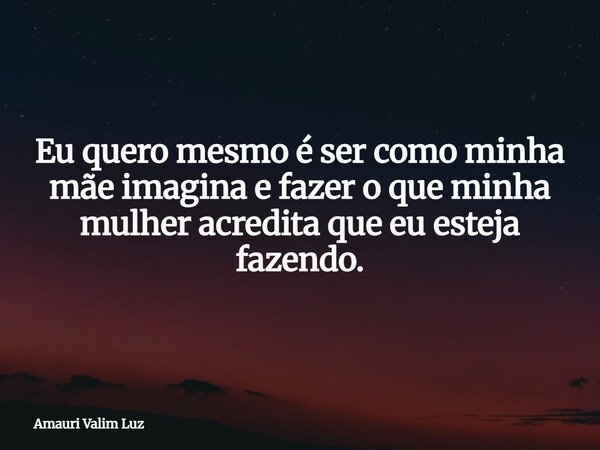 Eu quero mesmo é ser como minha mãe imagina e fazer o que minha mulher acredita que eu esteja fazendo.... Frase de Amauri Valim Luz.