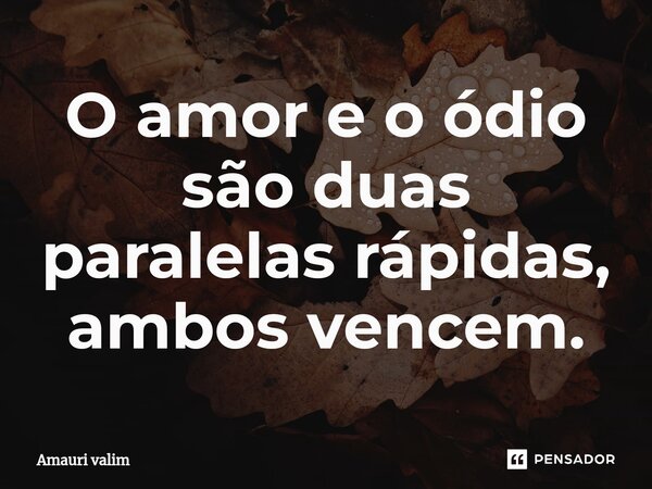 ⁠O amor e o ódio são duas paralelas rápidas, ambos vencem.... Frase de amauri valim.