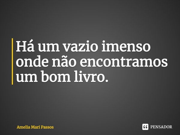 ⁠Há um vazio imenso
onde não encontramos um bom livro.... Frase de Amelia Mari Passos.