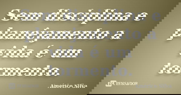 Sem disciplina e planejamento a vida é um tormento.... Frase de Américo Silva.